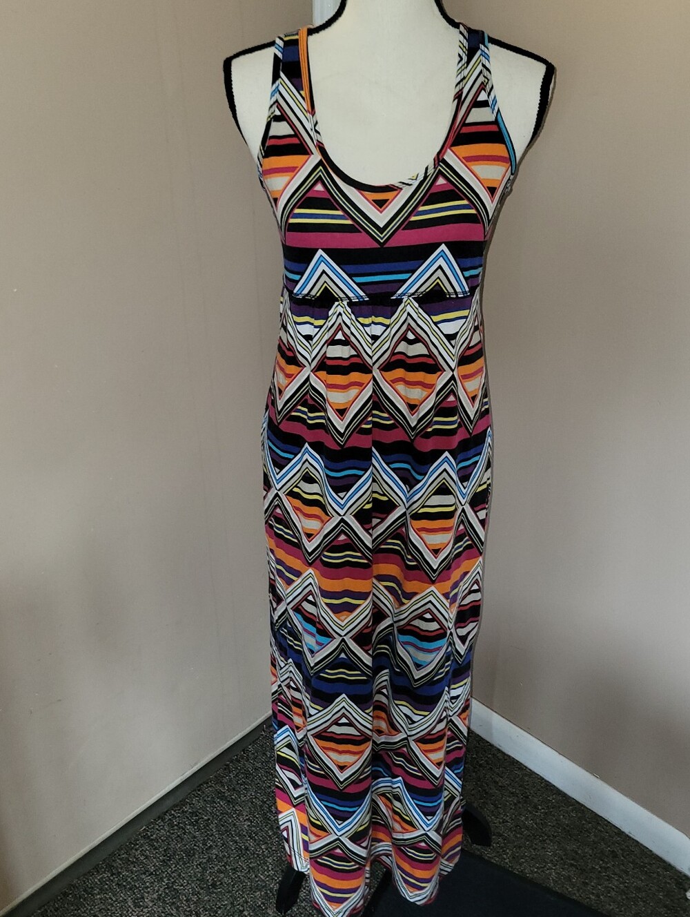 Banana Republic Striped Geometric Maxi Dress in Black, Blue, Orange, Pink